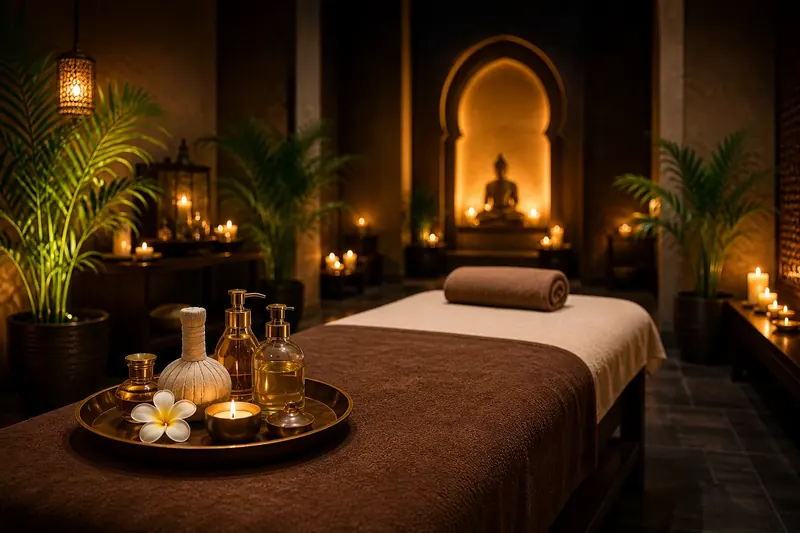 Candlelit private massage suite at Moon Rose Spa, a spa near you in Ajman