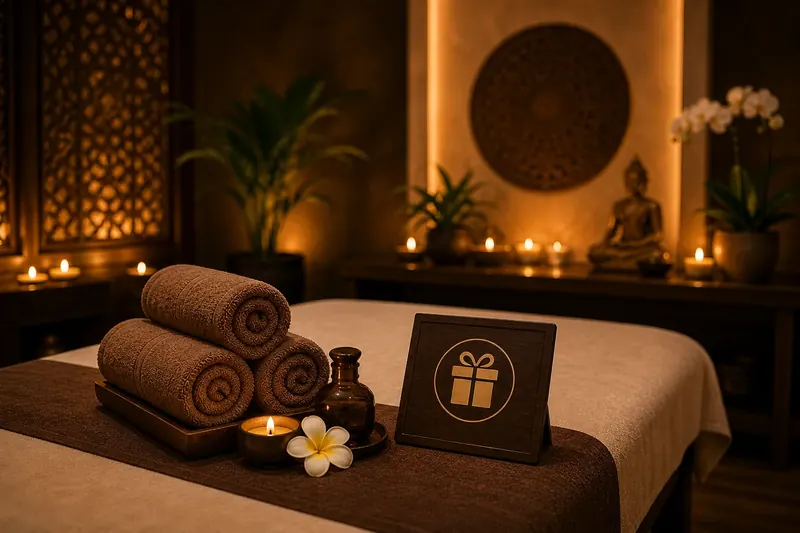 Folded towels and gift card for the Book 4, Get 1 Free offer at Moon Rose Spa Ajman
